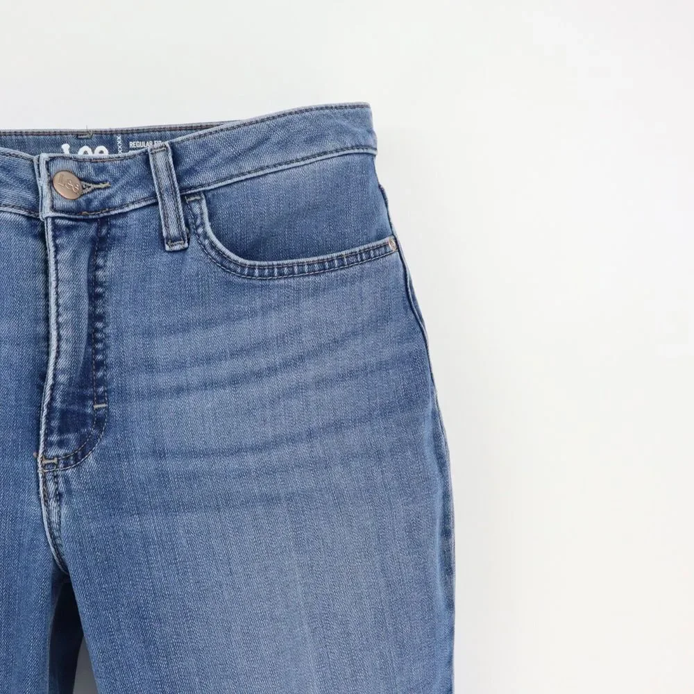 Lee Jeans Mid Rise Straight Leg Womens Size‎ 12P Blue Faded Cotton Blend Denim